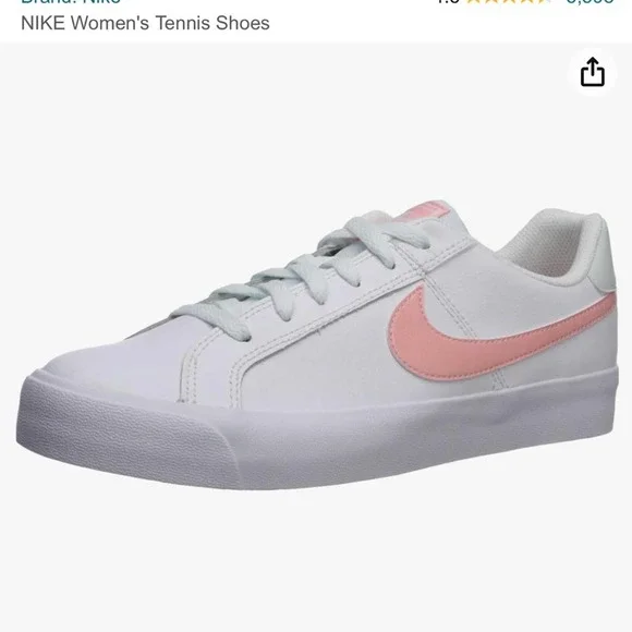NIKE Women's Tennis Shoes white leather pink swoosh - SIZE 8